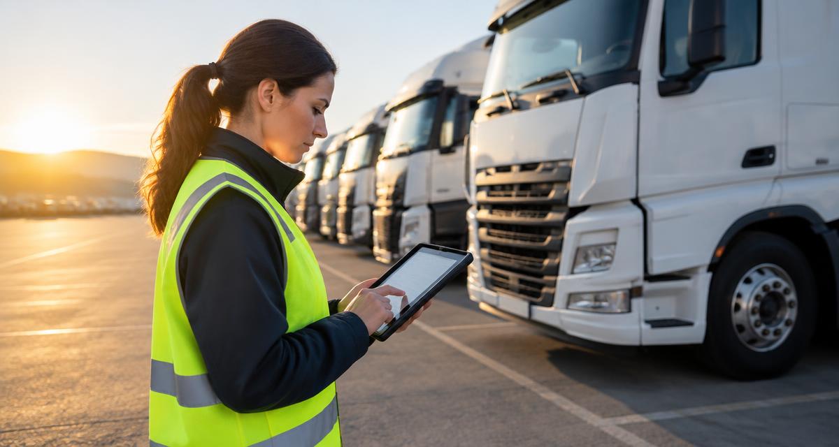 Caminhões carregados em pátio de distribuição durante operação de transporte rodoviário de cargas